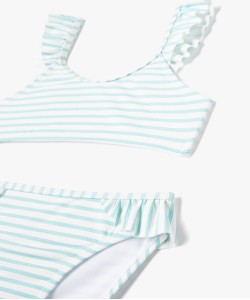 Maillot de bain fille 2 pièces à finitions dentelées et motifs exotiques
